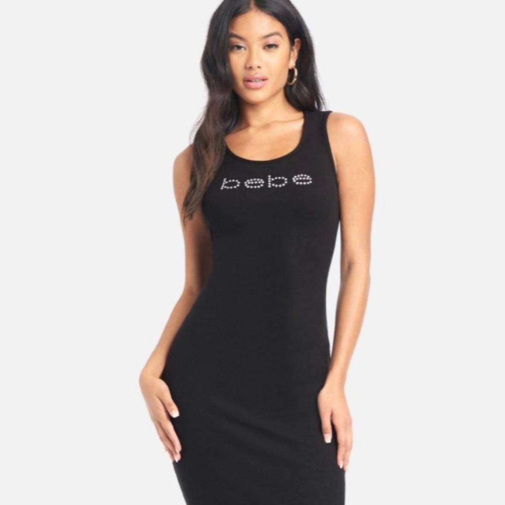 BEBE LOGO RIB KNIT MAXI DRESS